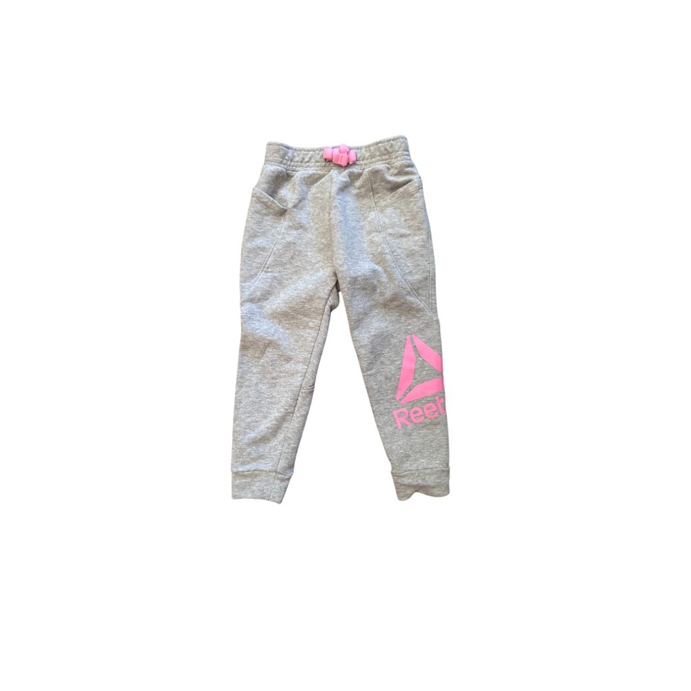 Reebok Baby Girl Light Gray Joggers with Pink Logo